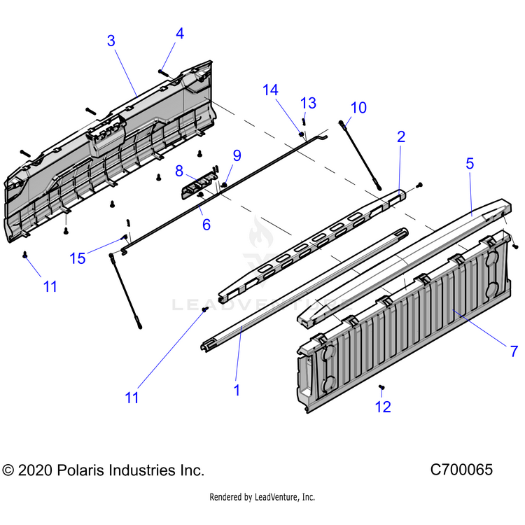 An Image of a Genuine Polaris Parts Schematic Diagram showing the schematic - BODY: BOX TAILGATE - 2021 POLARIS RANGER CREW XP 1000 EPS