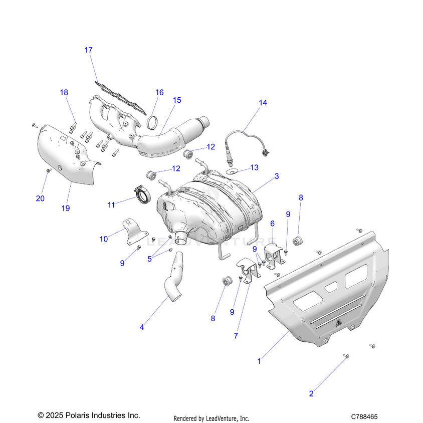 An Image of a Genuine Polaris Parts Schematic Diagram showing the schematic - ENGINE: EXHAUST - 2026 POLARIS RANGER XD 1500 NORTHSTAR CREW