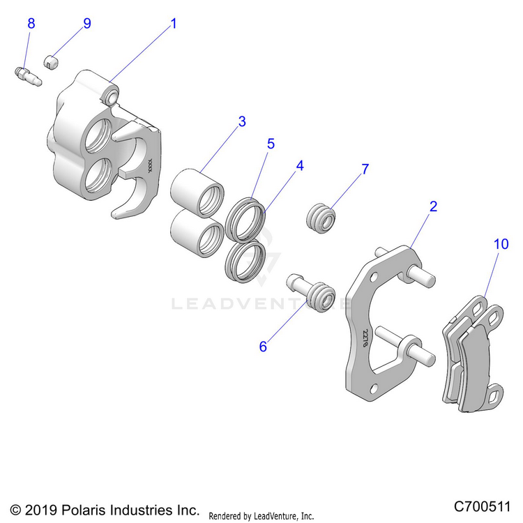 An Image of a Genuine Polaris Parts Schematic Diagram showing the schematic - BRAKES: REAR CALIPER - 2022 POLARIS GENERAL XP 4 1000 DELUXE LIMITED LE TROY LEE
