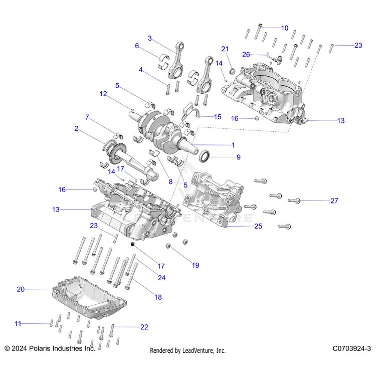 An Image of a Genuine Polaris Parts Schematic Diagram showing the schematic - ENGINE: CRANKCASE AND CRANKSHAFT - 2022 POLARIS GENERAL 1000 PREMIUM EPS