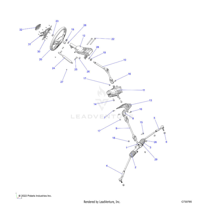 An Image of a Genuine Polaris Parts Schematic Diagram showing the schematic - STEERING: STEERING - 2023 POLARIS RANGER XP 1000 NORTHSTAR ULTIMATE TRAIL BOSS