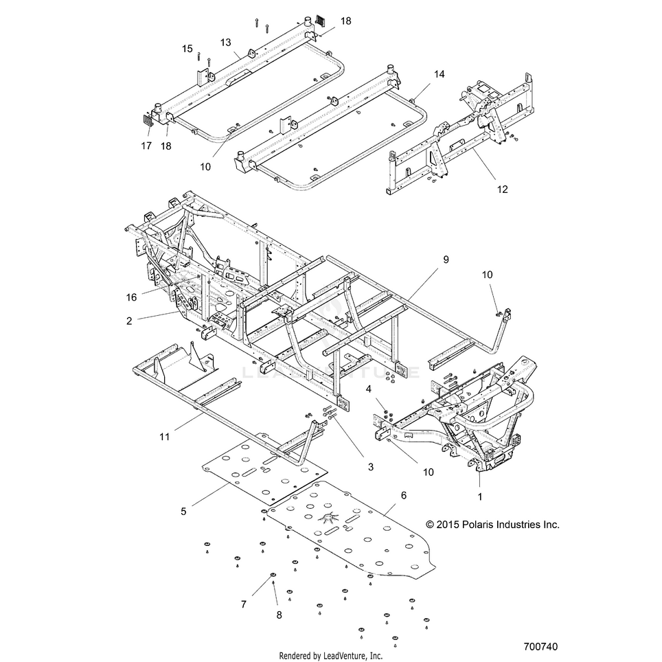 An Image of a Genuine Polaris Parts Schematic Diagram showing the schematic - CHASSIS: FRAME - 2022 POLARIS RANGER CREW 570 FULL SIZE