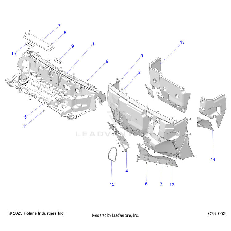 An Image of a Genuine Polaris Parts Schematic Diagram showing the schematic - BODY: HOOD LINER & FRONT CLOSEOFF - 2024 POLARIS RANGER XD 1500 NORTHSTAR ULTIMATE