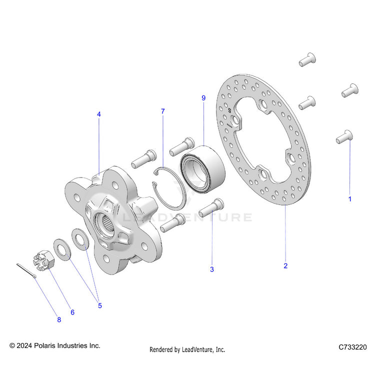 An Image of a Genuine Polaris Parts Schematic Diagram showing the schematic - SUSPENSION: FRONT HUB - 2016 POLARIS RANGER 1000 DIESEL