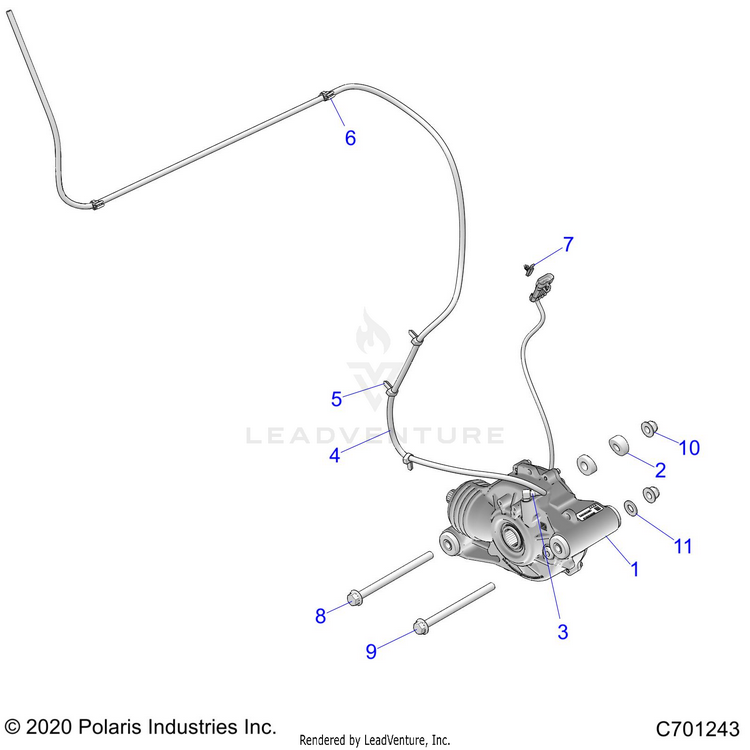An Image of a Genuine Polaris Parts Schematic Diagram showing the schematic - DRIVE TRAIN: FRONT GEARCASE MOUNTING - 2021 POLARIS RANGER XP 1000 HIGH LIFTER