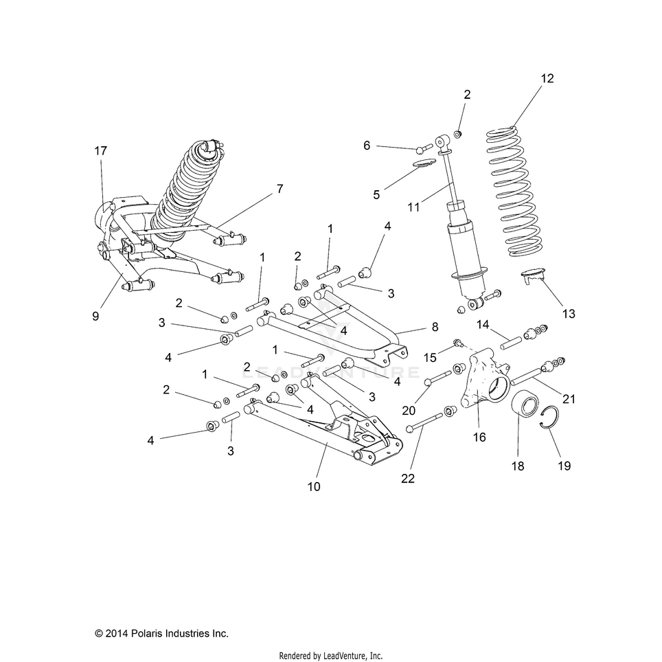 An Image of a Genuine Polaris Parts Schematic Diagram showing the schematic - SUSPENSION: REAR - 2015 POLARIS RANGER 1000 DIESEL