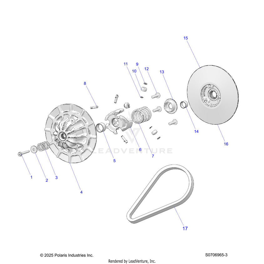 An Image of a Genuine Polaris Parts Schematic Diagram showing the schematic - DRIVE TRAIN: SECONDARY CLUTCH - 2026 POLARIS RANGER 570 CREW NORTHSTAR