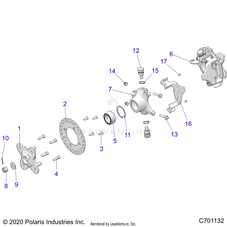 An Image of a Genuine Polaris Parts Schematic Diagram showing the schematic - SUSPENSION: FRONT HUB - 2021 POLARIS GENERAL 4 1000 RIDE COMMAND