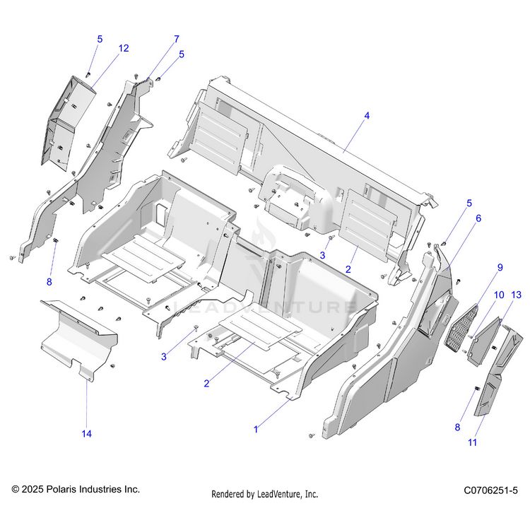 An Image of a Genuine Polaris Parts Schematic Diagram showing the schematic - BODY: REAR CLOSEOFF AND FENDERS - 2026 POLARIS GENERAL 1000 SPORT