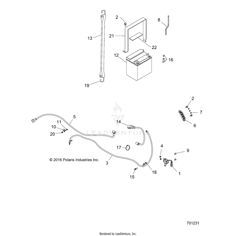 An Image of a Genuine Polaris Parts Schematic Diagram showing the schematic - ELECTRICAL: BATTERY - 2021 POLARIS RANGER CREW 570
