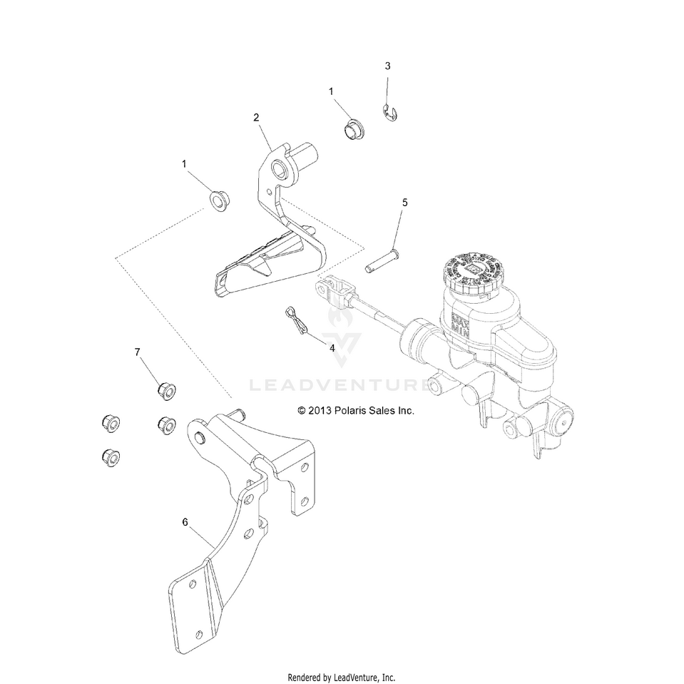 An Image of a Genuine Polaris Parts Schematic Diagram showing the schematic - BRAKES: PEDAL & MASTER CYLINDER - 2016 POLARIS RANGER HST