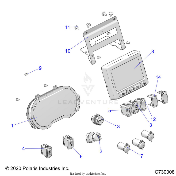 An Image of a Genuine Polaris Parts Schematic Diagram showing the schematic - ELECTRICAL: DASH INSTRUMENTS - 2021 POLARIS RANGER CREW XP 1000 RIDE COMMAND