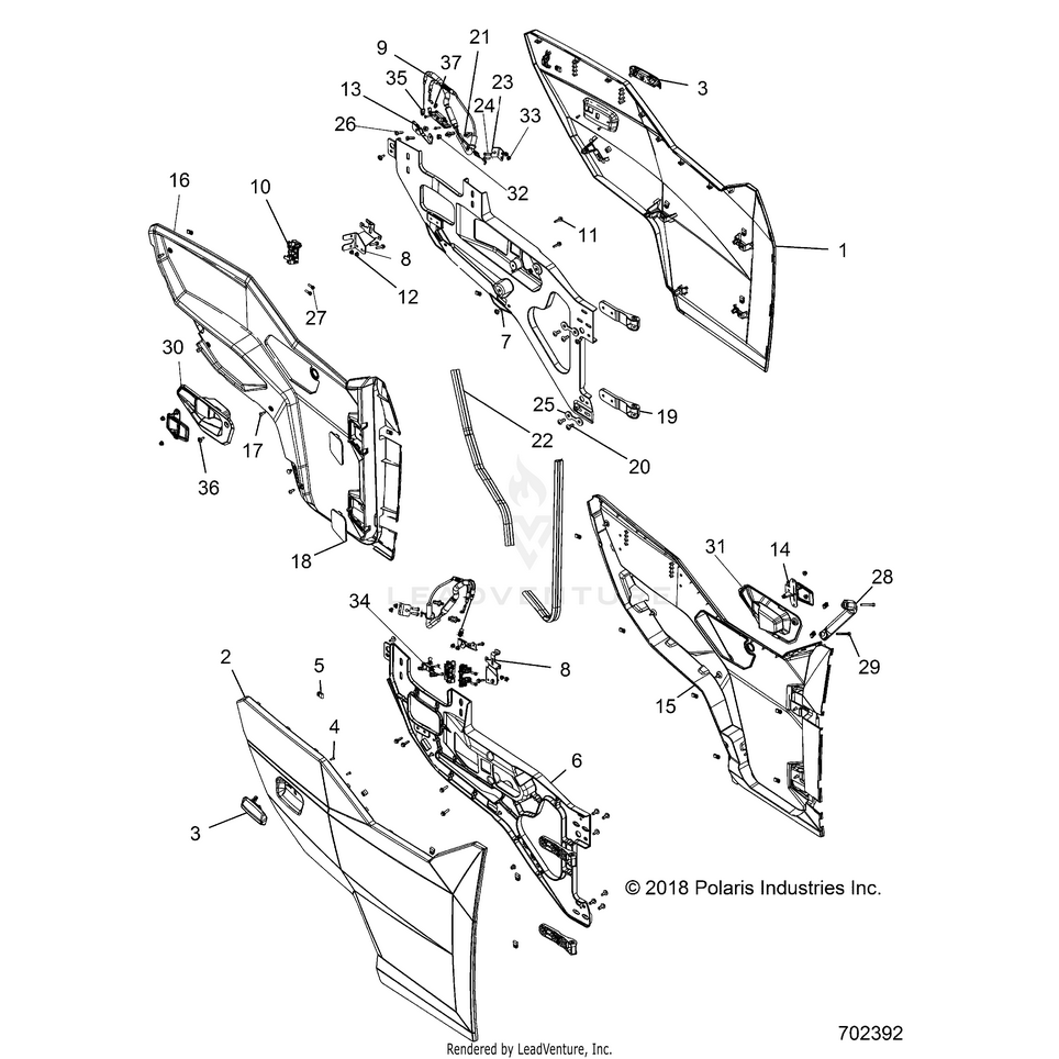 An Image of a Genuine Polaris Parts Schematic Diagram showing the schematic - BODY: DOORS FRONT - 2020 POLARIS GENERAL XP 4 1000 RIDE COMMAND