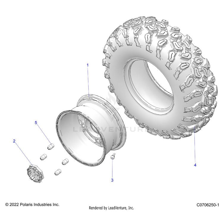 An Image of a Genuine Polaris Parts Schematic Diagram showing the schematic - WHEELS: FRONT - 2023 POLARIS GENERAL 1000 SPORT