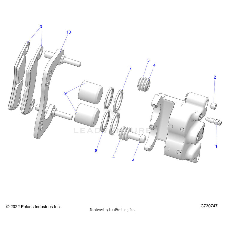 An Image of a Genuine Polaris Parts Schematic Diagram showing the schematic - BRAKES: REAR CALIPER - 2023 POLARIS RANGER 570 CREW FULL SIZE