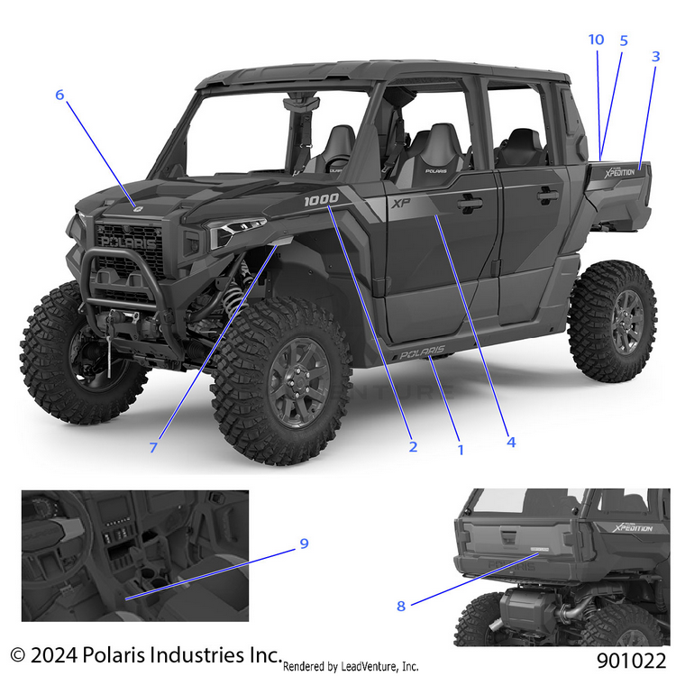 An Image of a Genuine Polaris Parts Schematic Diagram showing the schematic - BODY: DECALS GRAPHICS (3) - 2025 POLARIS XPEDITION XP5 NORTHSTAR