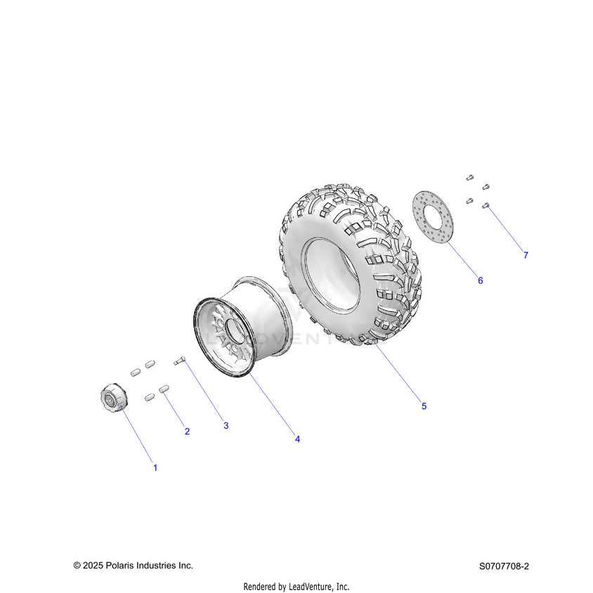 An Image of a Genuine Polaris Parts Schematic Diagram showing the schematic - WHEELS: REAR - 2026 POLARIS RANGER 500