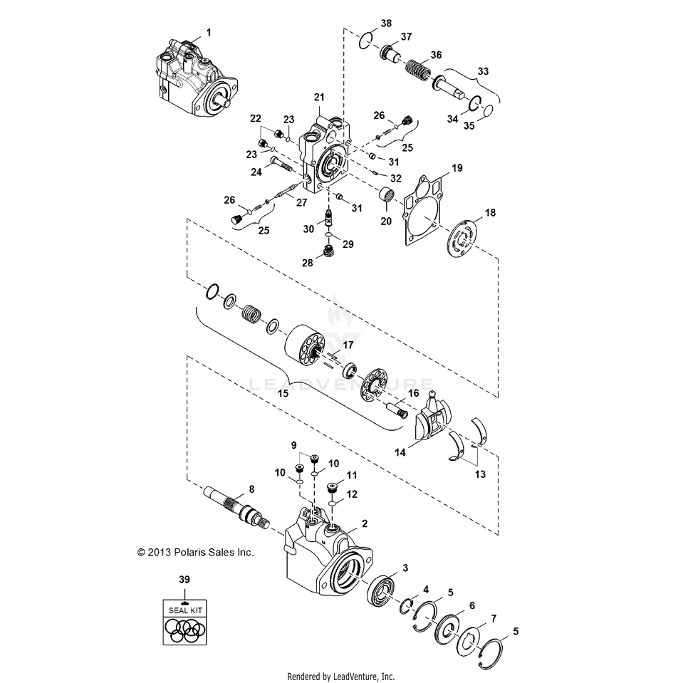 An Image of a Genuine Polaris Parts Schematic Diagram showing the schematic - HYDRAULICS: MOTOR - 2016 POLARIS RANGER HST
