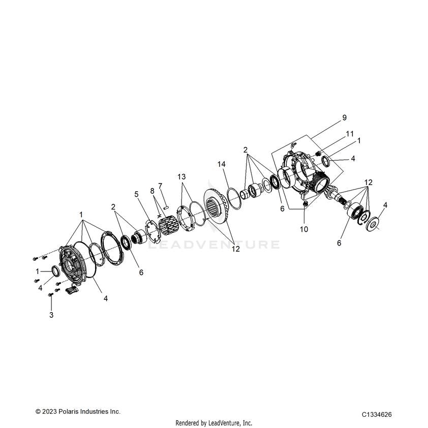 An Image of a Genuine Polaris Parts Schematic Diagram showing the schematic - DRIVE TRAIN: FRONT GEARCASE - 2025 POLARIS GENERAL XP 4 1000 ULTIMATE