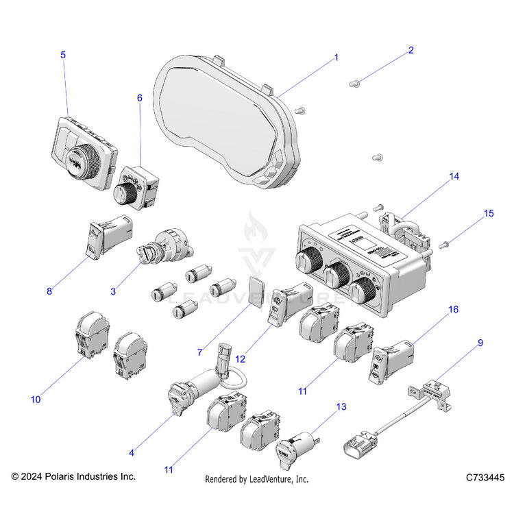 An Image of a Genuine Polaris Parts Schematic Diagram showing the schematic - ELECTRICAL: DASH COMPONENTS - 2026 POLARIS RANGER XD 1500 NORTHSTAR CREW