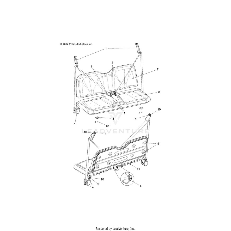 An Image of a Genuine Polaris Parts Schematic Diagram showing the schematic - BODY: SEAT BELTS - 2015 POLARIS RANGER ETX