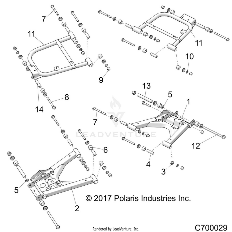 An Image of a Genuine Polaris Parts Schematic Diagram showing the schematic - SUSPENSION: REAR CONTROL ARMS - 2018 POLARIS RANGER 1000 EPS