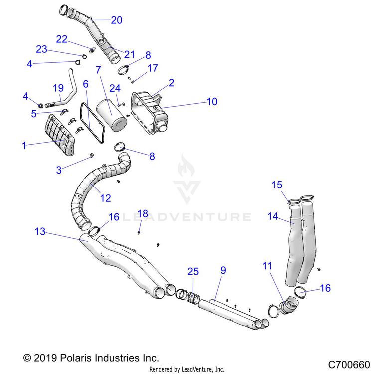 An Image of a Genuine Polaris Parts Schematic Diagram showing the schematic - ENGINE: AIR INTAKE SYSTEM - 2020 POLARIS RANGER CREW XP 1000 EPS