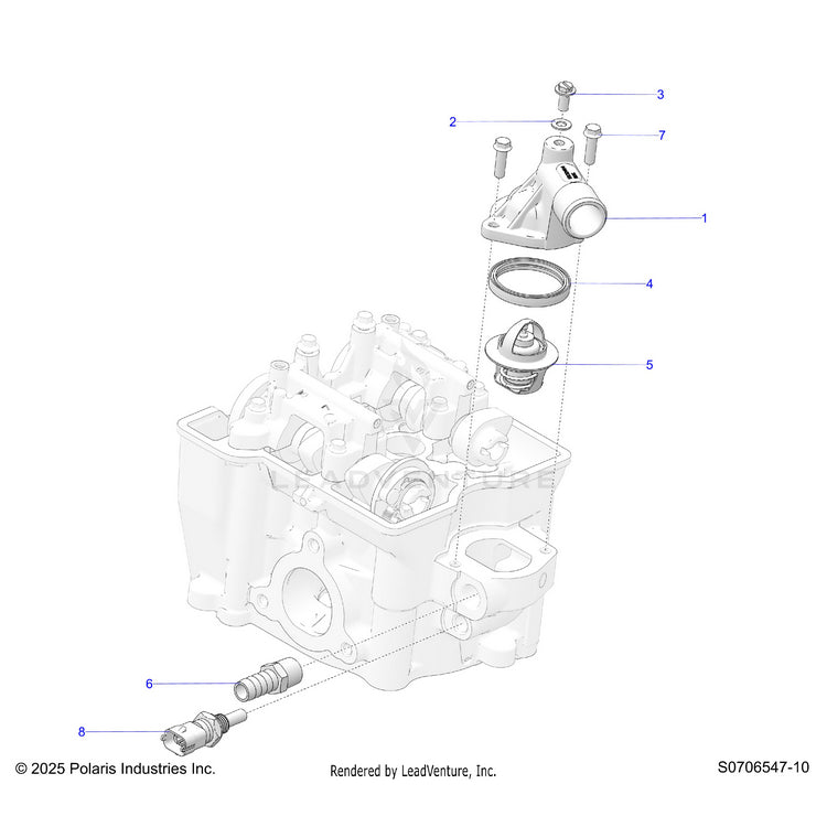 An Image of a Genuine Polaris Parts Schematic Diagram showing the schematic - ENGINE: THERMOSTAT & COVER - 2026 POLARIS RANGER 570 CREW EPS