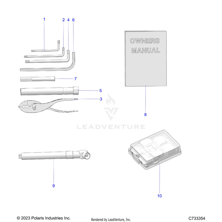 An Image of a Genuine Polaris Parts Schematic Diagram showing the schematic - REFERENCE: OWNERS MANUAL & TOOL KIT - 2026 POLARIS RANGER XD 1500 NORTHSTAR MOUNTAINEER EDITION