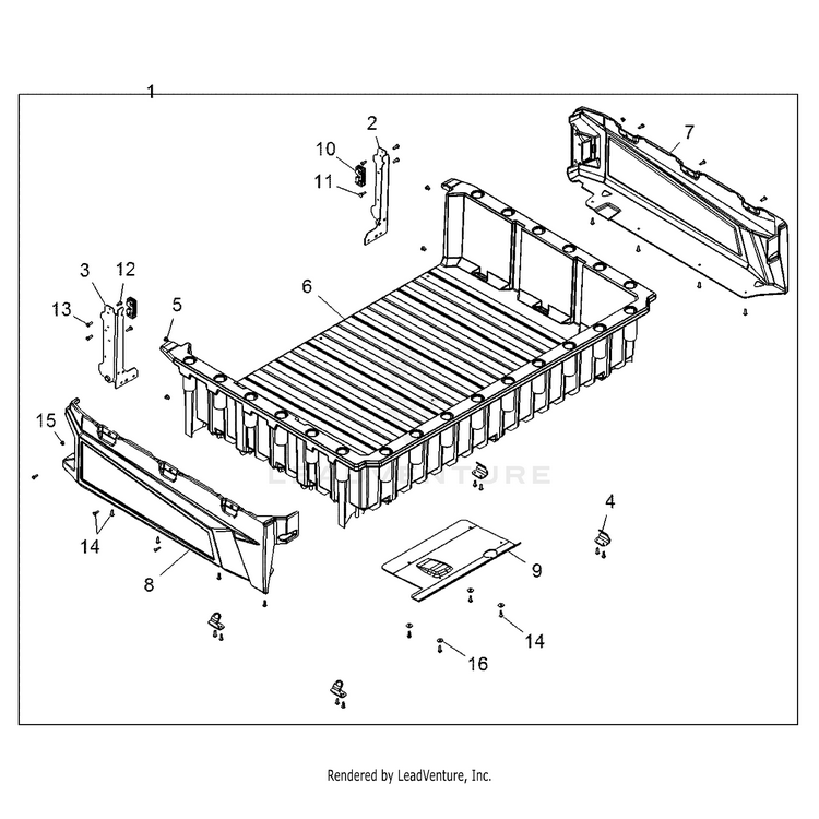 An Image of a Genuine Polaris Parts Schematic Diagram showing the schematic - BODY: BOX - 2016 POLARIS RANGER CREW 900