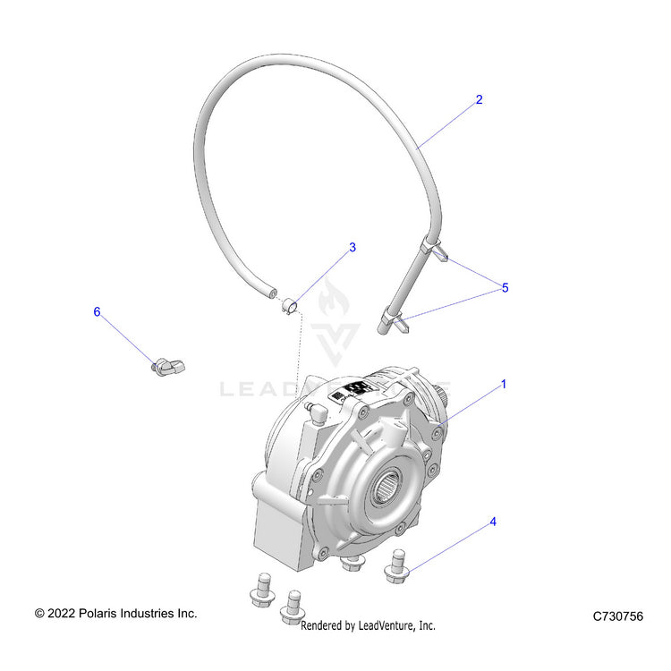 An Image of a Genuine Polaris Parts Schematic Diagram showing the schematic - DRIVE TRAIN: FRONT GEARCASE MOUNTING - 2024 POLARIS RANGER 570 FULL SIZE