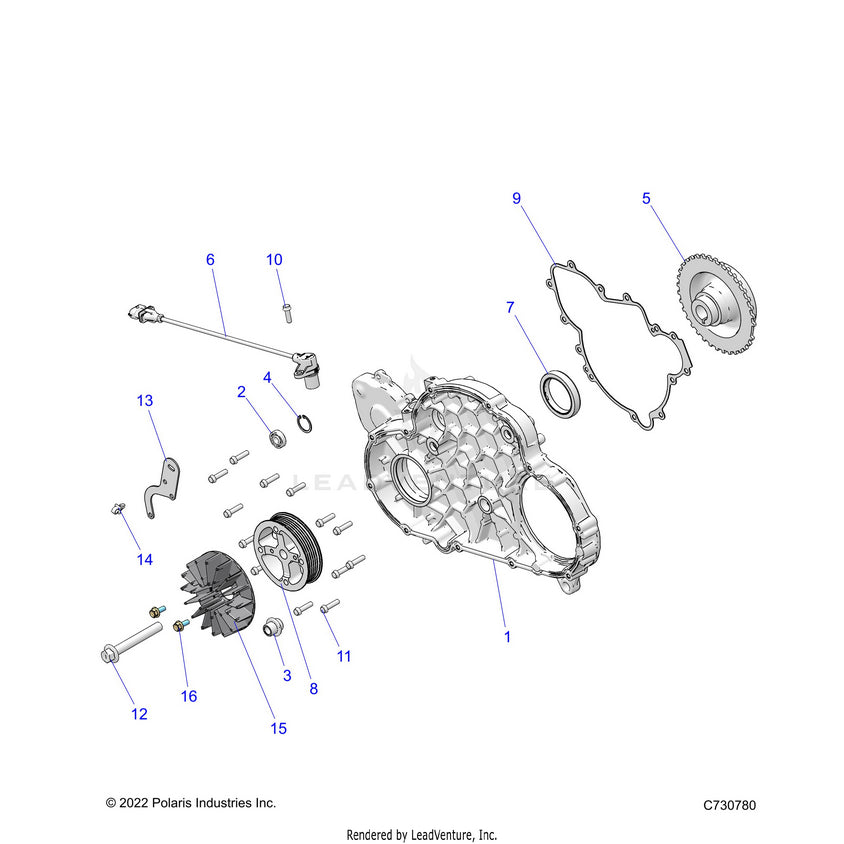 An Image of a Genuine Polaris Parts Schematic Diagram showing the schematic - ENGINE: MAG COVER MOUNT - 2024 POLARIS RANGER 1000 XP CREW NORTHSTAR ULTIMATE TRAIL BOSS