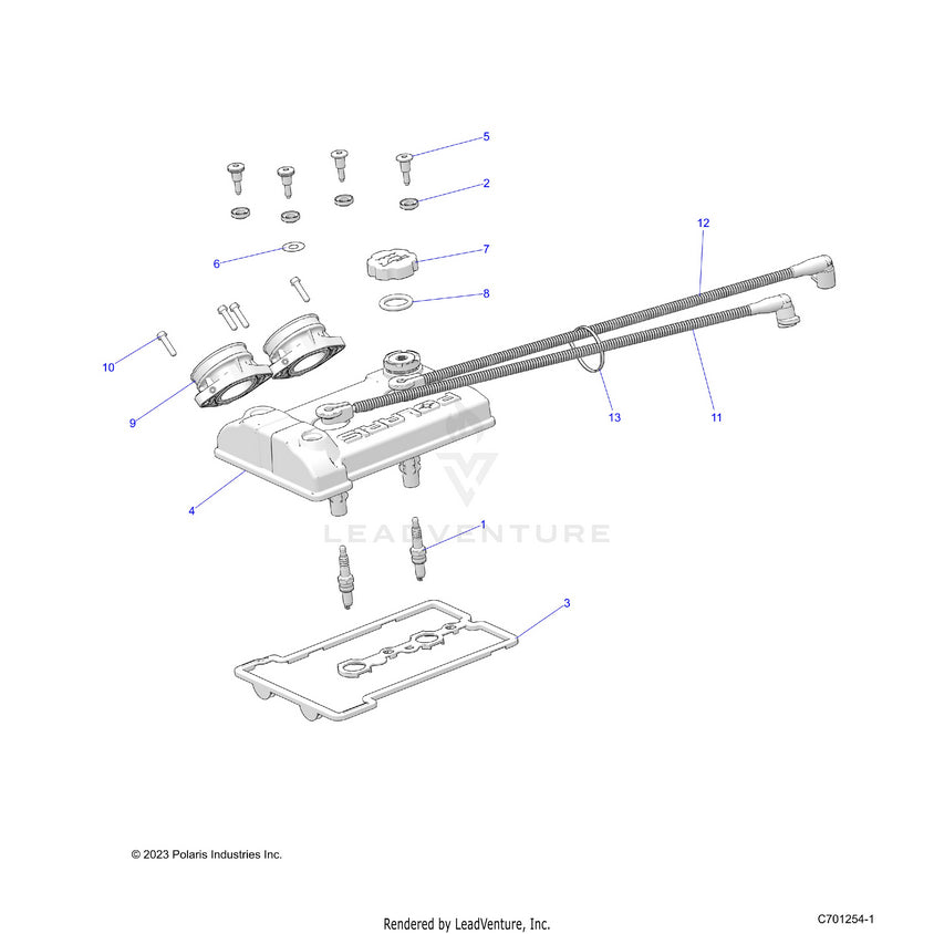 An Image of a Genuine Polaris Parts Schematic Diagram showing the schematic - ENGINE: THROTTLE BODY & VALVE COVER - 2025 POLARIS RANGER 1000 XP CREW NORTHSTAR PREMIUM TIP OUT WINDSHIELD