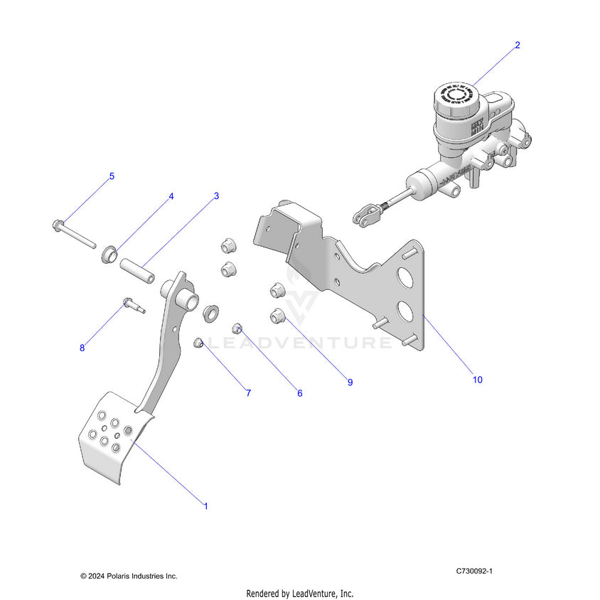 An Image of a Genuine Polaris Parts Schematic Diagram showing the schematic - BRAKES: PEDAL & MASTER CYLINDER - 2025 POLARIS RANGER 570 CREW NORTHSTAR
