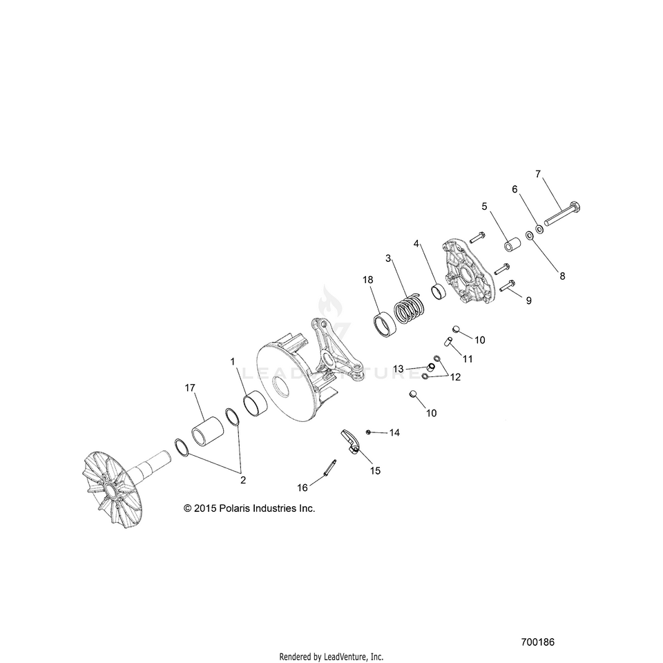An Image of a Genuine Polaris Parts Schematic Diagram showing the schematic - DRIVE TRAIN: PRIMARY CLUTCH - 2016 POLARIS RANGER ETX