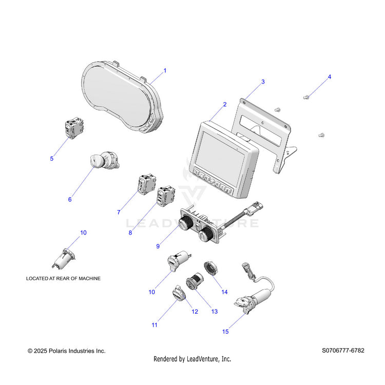 An Image of a Genuine Polaris Parts Schematic Diagram showing the schematic - ELECTRICAL: DASH INSTRUMENTS PLUS RIDE COMMAND - 2025 POLARIS RANGER 1000 XP CREW NORTHSTAR TEXAS EDITION