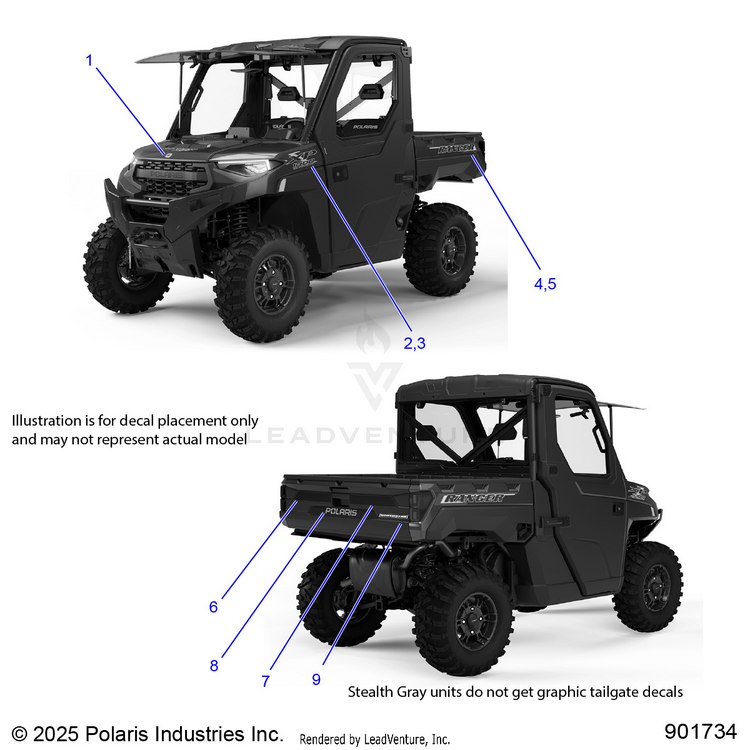 An Image of a Genuine Polaris Parts Schematic Diagram showing the schematic - BODY: DECALS GRAPHIC - 2026 POLARIS RANGER 1000 XP NORTHSTAR ULTIMATE