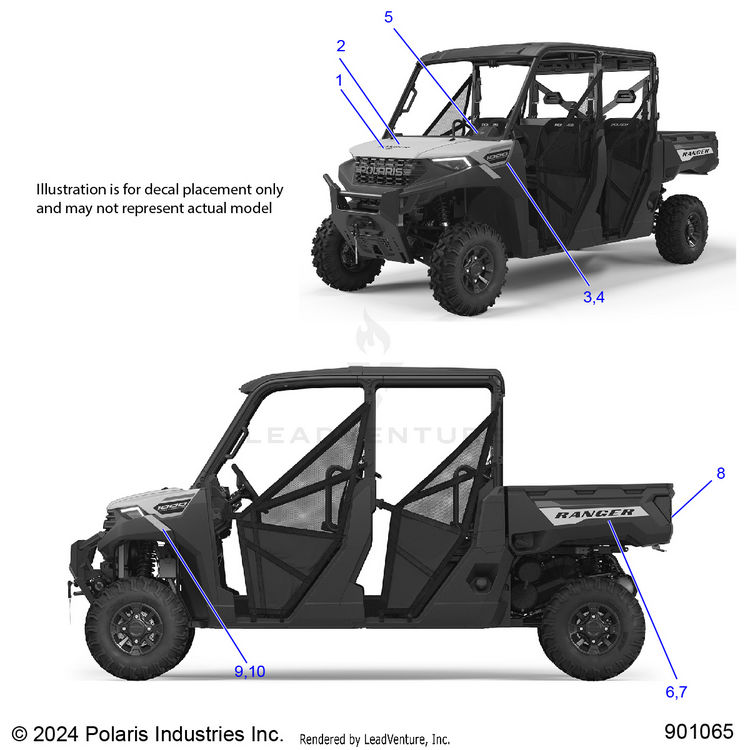 An Image of a Genuine Polaris Parts Schematic Diagram showing the schematic - BODY: DECALS GRAPHIC - 2025 POLARIS RANGER 1000 CREW EPS