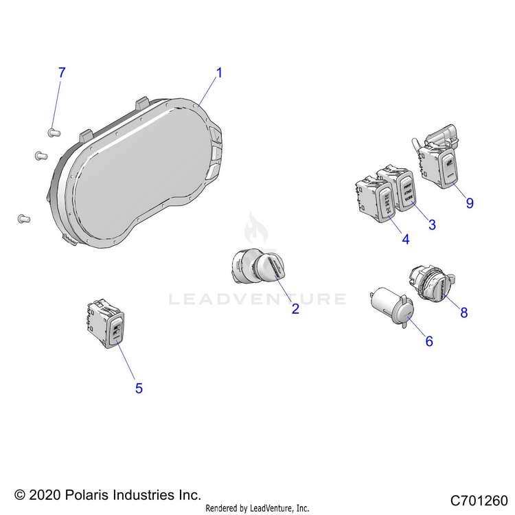 An Image of a Genuine Polaris Parts Schematic Diagram showing the schematic - ELECTRICAL: DASH INSTRUMENTS - 2021 POLARIS RANGER CREW XP 1000 TRAIL BOSS EVAP
