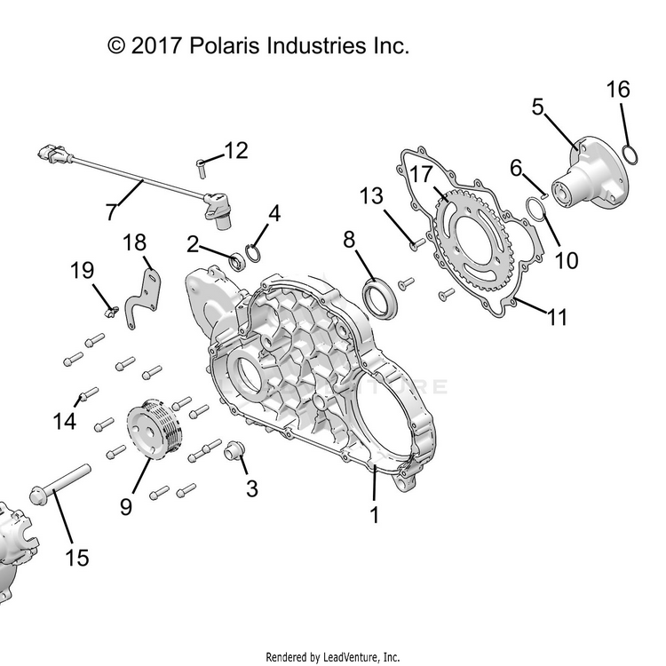 An Image of a Genuine Polaris Parts Schematic Diagram showing the schematic - ENGINE: MAG COVER MOUNT - 2018 POLARIS RANGER XP 1000 EPS NORTHSTAR