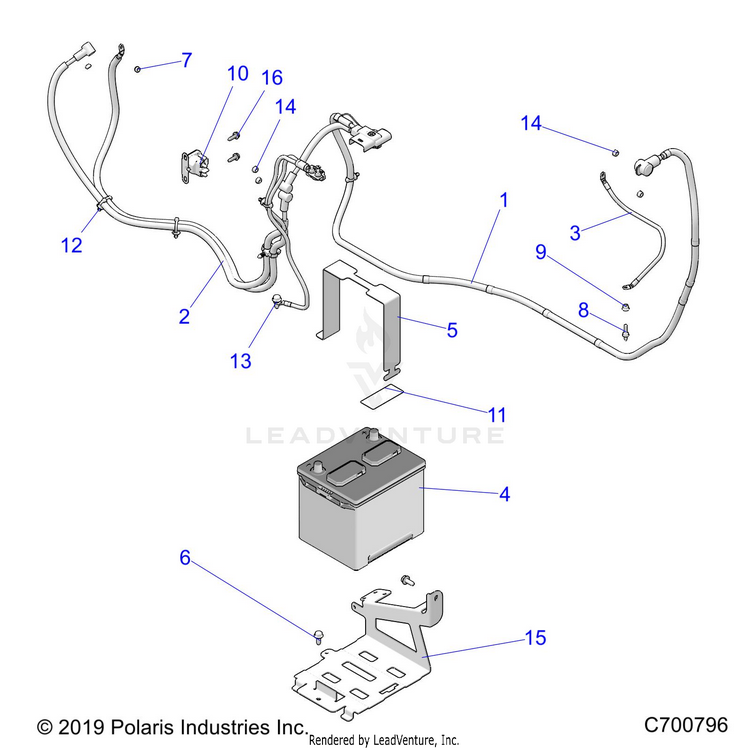 An Image of a Genuine Polaris Parts Schematic Diagram showing the schematic - ELECTRICAL: BATTERY - 2020 POLARIS RANGER CREW XP 1000 WINTER PREP FACTORY CHOICE