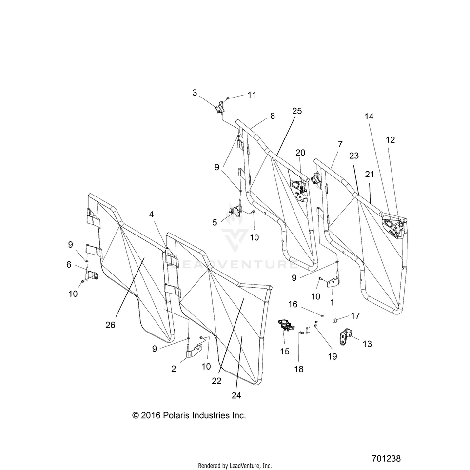 An Image of a Genuine Polaris Parts Schematic Diagram showing the schematic - BODY: DOORS - 2017 POLARIS RANGER CREW XP 1000 EPS