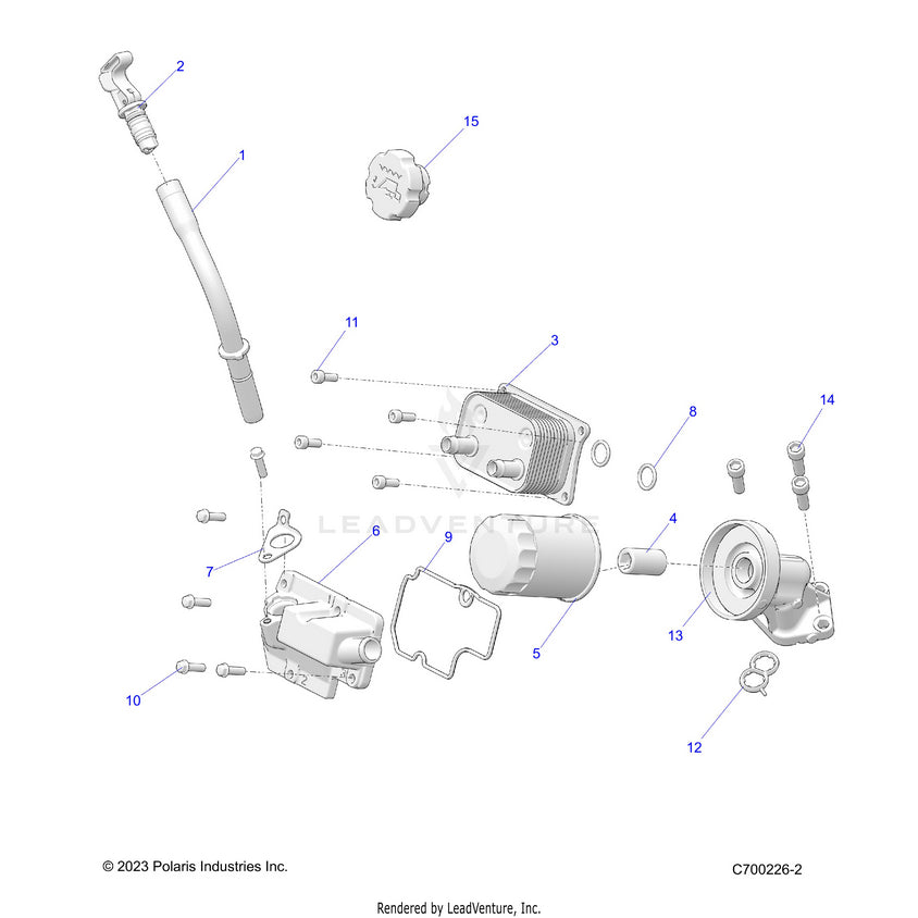 An Image of a Genuine Polaris Parts Schematic Diagram showing the schematic - ENGINE: DIPSTICK & OIL FILTER - 2025 POLARIS RANGER 1000 CREW EPS