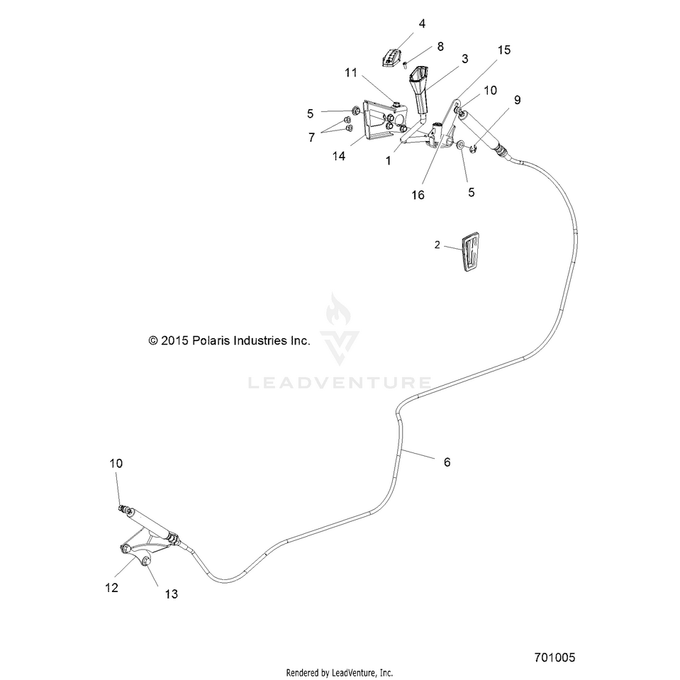 An Image of a Genuine Polaris Parts Schematic Diagram showing the schematic - DRIVE TRAIN: SHIFT LEVER & CABLE - 2016 POLARIS RANGER 900 XP
