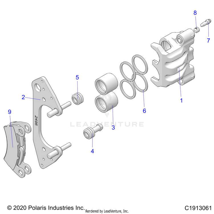 An Image of a Genuine Polaris Parts Schematic Diagram showing the schematic - BRAKES: FRONT CALIPER - 2022 POLARIS GENERAL 1000 PREMIUM EPS