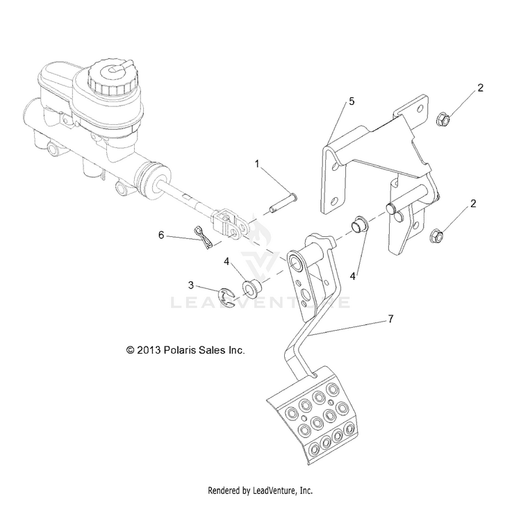 An Image of a Genuine Polaris Parts Schematic Diagram showing the schematic - BRAKES: PEDAL & MASTER CYLINDER MOUNTING - 2018 POLARIS RANGER CREW XP 1000 EPS