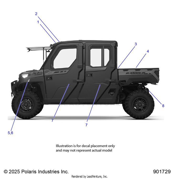 An Image of a Genuine Polaris Parts Schematic Diagram showing the schematic - BODY: DECALS GENERAL - 2026 POLARIS RANGER 1000 XP CREW NORTHSTAR ULTIMATE TRAIL BOSS