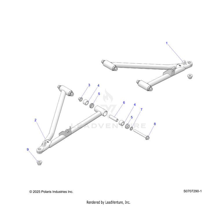 An Image of a Genuine Polaris Parts Schematic Diagram showing the schematic - SUSPENSION: A-ARM & STRUT MOUNTING - 2026 POLARIS RANGER 570 CREW
