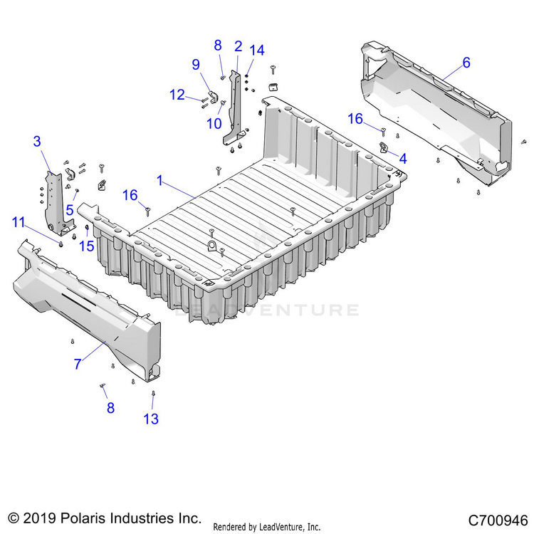 An Image of a Genuine Polaris Parts Schematic Diagram showing the schematic - BODY: CARGO BOX - 2021 POLARIS RANGER CREW 1000 EPS PREMIUM