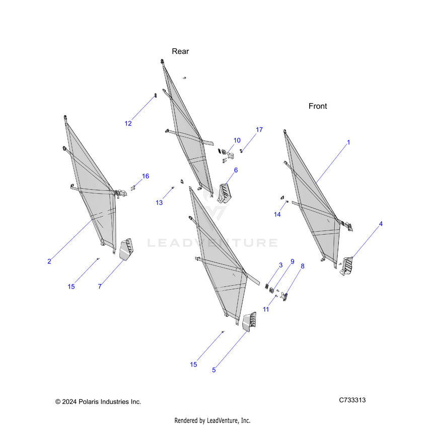 An Image of a Genuine Polaris Parts Schematic Diagram showing the schematic - BODY: NETS - 2025 POLARIS RANGER 1000 CREW EPS